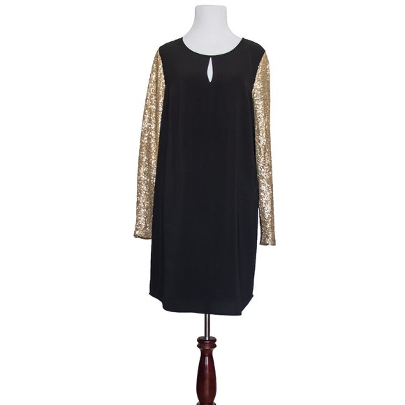 DKNY Dress Black Gold Sequins Long Sleeve Sheath Cocktail Sz 4 Small 465$ - Picture 4 of 4